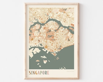 Singapore Map Poster, Singapore Wall Art, Singapore City Map, Singapore Map Print, Singapore Travel Decor, Singapore, Boho Wall Art