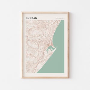 Affiche de la carte de Durban, impression de Durban, affiche de Durban, art mural de Durban, Afrique du Sud, cadeau de voyage, art minimaliste