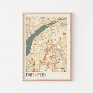 Fort Myers-kaartposter, Fort Myers-print, Fort Myers-poster, Fort Myers-muurkunst, Fort Myers-stadskaart, Florida, reiscadeau, bohokunst aan de muur