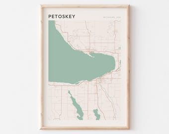 Pôster com mapa de Petoskey, Impressão de Petoskey, Cartaz de Petoskey, Arte de parede de Petoskey, Michigan, Presente de viagem, Impressão escandinava