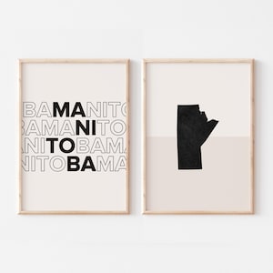 Manitoba Set of 2 Prints, Manitoba Print, Manitoba Map Poster, Manitoba Map Print Minimalist Boho Wall Art, Manitoba Wall Art