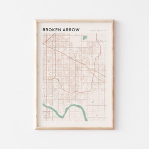 Póster con mapa de Broken Arrow, lámina de Broken Arrow, póster de Broken Arrow, arte mural de Broken Arrow, Oklahoma, regalo de viaje, póster escandinavo