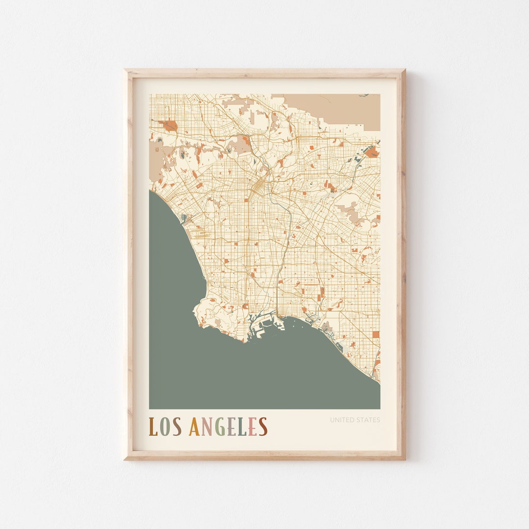 Los Angeles Map Poster, Los Angeles Wall Art, Los Angeles City Map, Los
