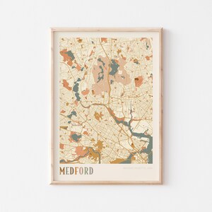 Affiche de carte de Medford, impression de Medford, affiche de Medford, art mural de Medford, Massachusetts, cadeau de voyage, impression bohème