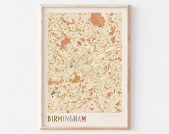 Birmingham Map Poster, Birmingham Poster, Birmingham Wall Art, Birmingham Print, Birmingham Map Print, United Kingdom, Boho Wall Art