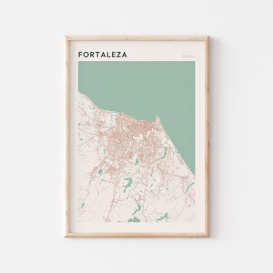 Póster con mapa de Fortaleza, impresión de Fortaleza, póster de Fortaleza, arte mural de Fortaleza, Brasil, regalo de viaje, arte minimalista
