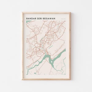 Affiche de carte Bandar Seri Begawan, impression Bandar Seri Begawan, affiche Bandar Seri Begawan, art mural Bandar Seri Begawan, Brunei, affiche Scandi