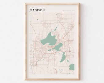 Poster con mappa di Madison, stampa di Madison, poster di Madison, decorazione murale di Madison, Wisconsin, regalo di viaggio, decorazione murale scandinava