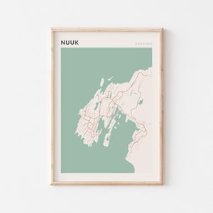 Affiche de carte Nuuk, impression Nuuk, affiche Nuuk, art mural Nuuk, Groenland, cadeau de voyage, art minimaliste