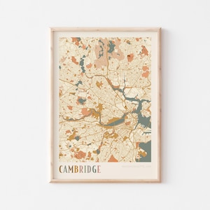 Póster de mapa de Cambridge, impresión de Cambridge, póster de Cambridge, arte mural de Cambridge, Massachusetts, regalo de viaje, impresión boho