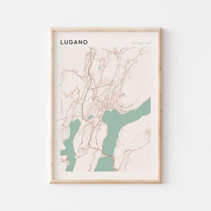 Affiche de carte de Lugano, impression de Lugano, affiche de Lugano, art mural Lugano, Suisse, cadeau de voyage, impression minimaliste
