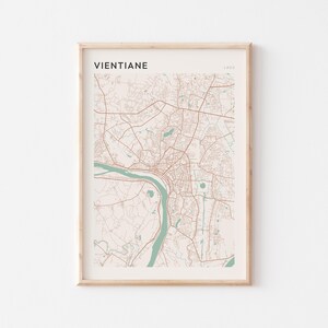 Affiche de la carte de Vientiane, impression de Vientiane, affiche de Vientiane, oeuvre d'art murale de Vientiane, Laos, cadeau de voyage, affiche Scandi