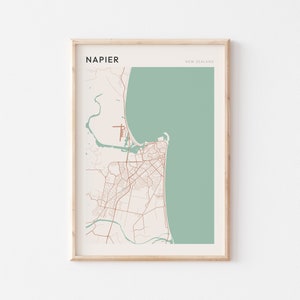 Affiche carte Napier, art mural Napier, carte Napier, affiche Napier, impression carte Napier, impression Napier, Napier Nouvelle-Zélande