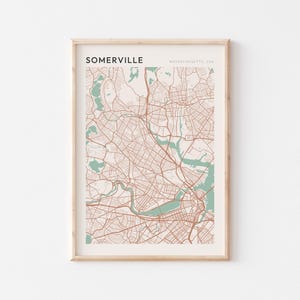 Affiche de carte de Somerville, impression de Somerville, affiche de Somerville, art mural de Somerville, Massachusetts, cadeau de voyage, art minimaliste