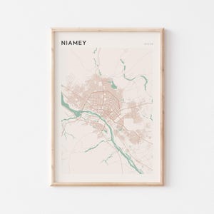 Affiche de carte de Niamey, impression de Niamey, affiche de Niamey, art mural de Niamey, Niger Afrique, cadeau de voyage, art minimaliste