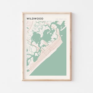 Affiche carte Wildwood, impression Wildwood, affiche Wildwood, art mural Wildwood, New Jersey, cadeau de voyage, art mural minimaliste