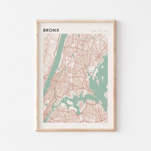Affiche de la carte du Bronx, impression du Bronx, affiche du Bronx, art mural Bronx, New York, cadeau de voyage, poster Scandi