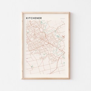 Affiche de carte de Kitchener, art mural de Kitchener, affiche de Kitchener, impression d'art de Kitchener, téléchargement numérique de Kitchener, Kitchener Ontario Canada