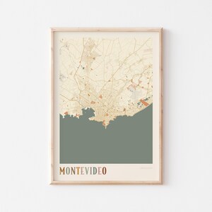 Affiche de carte de Montevideo, impression de Montevideo, affiche de Montevideo, art mural Montevideo, Uruguay, cadeau de voyage, déco bohème