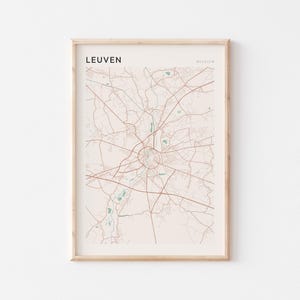 Plakat z mapą Leuven, wydruk z Leuven, plakat z Leuven, sztuka ścienna z Leuven, Belgia, prezent podróżny, wystrój domu wiejskiego