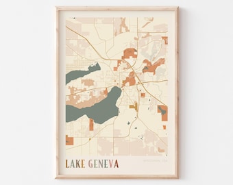 Lake Geneva Map Poster, Lake Geneva Print, Lake Geneva Poster, Lake Geneva Wall Art, Wisconsin, Travel Gift, Boho Wall Art