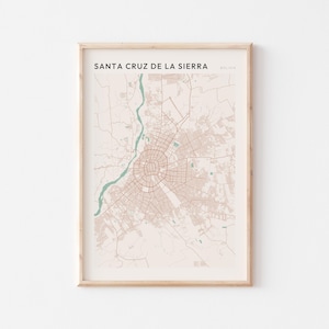 Affiche de carte de Santa Cruz de la Sierra, impression de Santa Cruz de la Sierra, affiche de Santa Cruz de la Sierra, art mural Santa Cruz, Bolivie, art scandinave