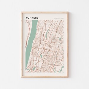 Affiche de la carte de Yonkers, impression Yonkers, affiche Yonkers, art mural Yonkers, New York, cadeau de voyage, affiche Scandi