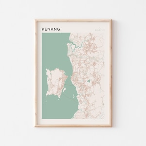 Affiche de carte de Penang, impression de Penang, affiche de Penang, oeuvre d'art murale de Penang, Malaisie, cadeau de voyage, affiche de Scandi