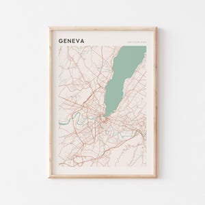 Affiche de carte de Genève, impression de Genève, affiche de Genève, art mural Genève, Suisse, cadeau de voyage, impression minimaliste