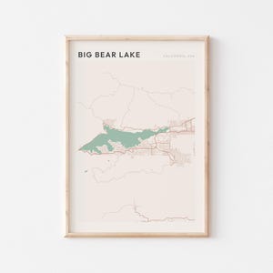 Affiche de carte de Big Bear Lake, impression de Big Bear Lake, affiche de Big Bear Lake, art mural Big Bear Lake, Californie, cadeau de voyage, décoration murale de ferme