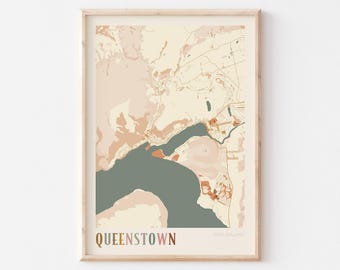 Queenstown Map Poster, Queenstown Wall Art, Queenstown Map, Queenstown Poster, Queenstown Print, Queenstown New Zealand, Boho Wall Art