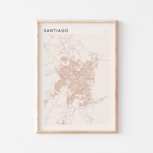 Affiche de carte de Santiago, impression de Santiago, affiche de Santiago, art mural de Santiago, Chili, cadeau de voyage, art minimaliste