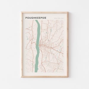 Affiche carte Poughkeepsie, impression Poughkeepsie, affiche Poughkeepsie, art mural Poughkeepsie, New York, cadeau de voyage, affiche Scandi
