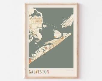Galveston Map Poster, Galveston Print, Galveston Poster, Galveston Wall Art, Texas, Travel Gift, Boho Print