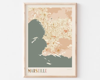 Marseille Map Poster, Marseille Print, Marseille Poster, Marseille Wall Art, France, Travel Gift, Boho Print