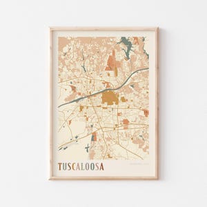 Affiche de carte de Tuscaloosa, impression de Tuscaloosa, affiche de Tuscaloosa, art mural Tuscaloosa, Alabama, cadeau de voyage, art mural bohème