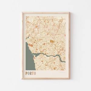 Póster de mapa de Oporto, impresión de Oporto, póster de Oporto, arte mural de Oporto, Portugal, regalo de viaje, arte mural bohemio
