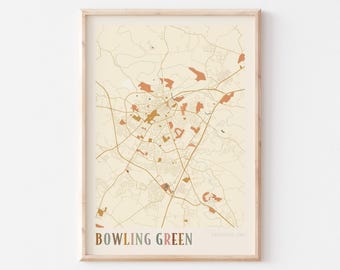 Bowling Green Map Poster, Bowling Green Print, Bowling Green Poster, Bowling Green Wall Art, Kentucky, Travel Gift, Boho Print
