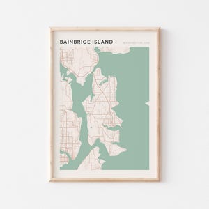 Bainbridge Island-kaartposter, Bainbridge Island-print, Bainbridge Island-poster, Bainbridge Island-muurkunst, Washington, minimalistische print