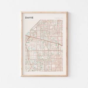 Davie-kaartposter, Davie-print, Davie-poster, Davie-muurkunst, Davie-stadskaart, Florida, reiscadeau