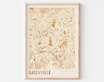 Greenville Map Poster, Greenville Print, Greenville Poster, Greenville Wall Art, South Carolina, Travel Gift, Boho Wall Art