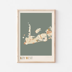 Key West-kaartposter, Key West-print, Key West-poster, Key West-muurkunst, Key West-stadskaart, Florida, reiscadeau, bohokunst aan de muur