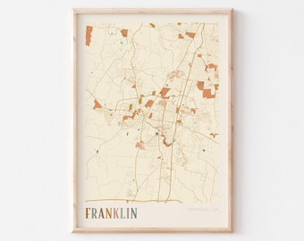 Franklin Karte Poster, Franklin Druck, Franklin Poster, Franklin Wandkunst, Tennessee, Reisegeschenk, Boho Wandkunst