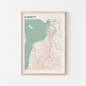 Affiche de carte d'Everett, impression d'Everett, affiche d'Everett, art mural d'Everett, Washington, cadeau de voyage, impression minimaliste