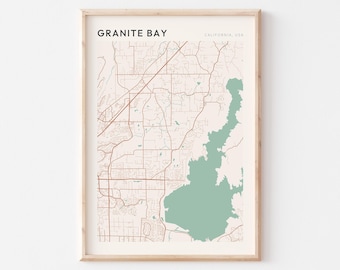 Póster con mapa de Granite Bay, arte mural de California, impresión de estilo minimalista