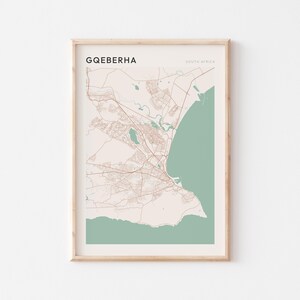 Affiche de la carte de Gqeberha, impression de Gqeberha, affiche de Gqeberha, art mural Gqeberha, Afrique du Sud, cadeau de voyage, art minimaliste