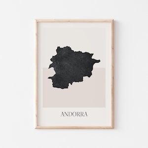 Póster de mapa de Andorra, impresión de Andorra, arte de pared minimalista bohemio con mapa de Andorra, decoración artística de Andorra para el hogar o regalo