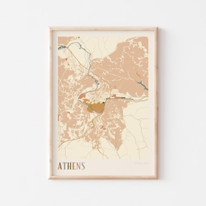 Póster con mapa de Atenas, impresión de Atenas, póster de Atenas, arte mural de Atenas, Ohio, regalo de viaje, decoración bohemia