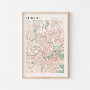 Affiche de carte de Cambridge, impression de Cambridge, affiche de Cambridge, art mural Cambridge, Massachusetts, cadeau de voyage, art minimaliste