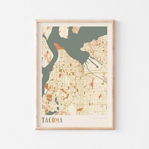 Affiche de carte de Tacoma, impression de Tacoma, affiche de Tacoma, art mural Tacoma, Washington, cadeau de voyage, décoration bohème